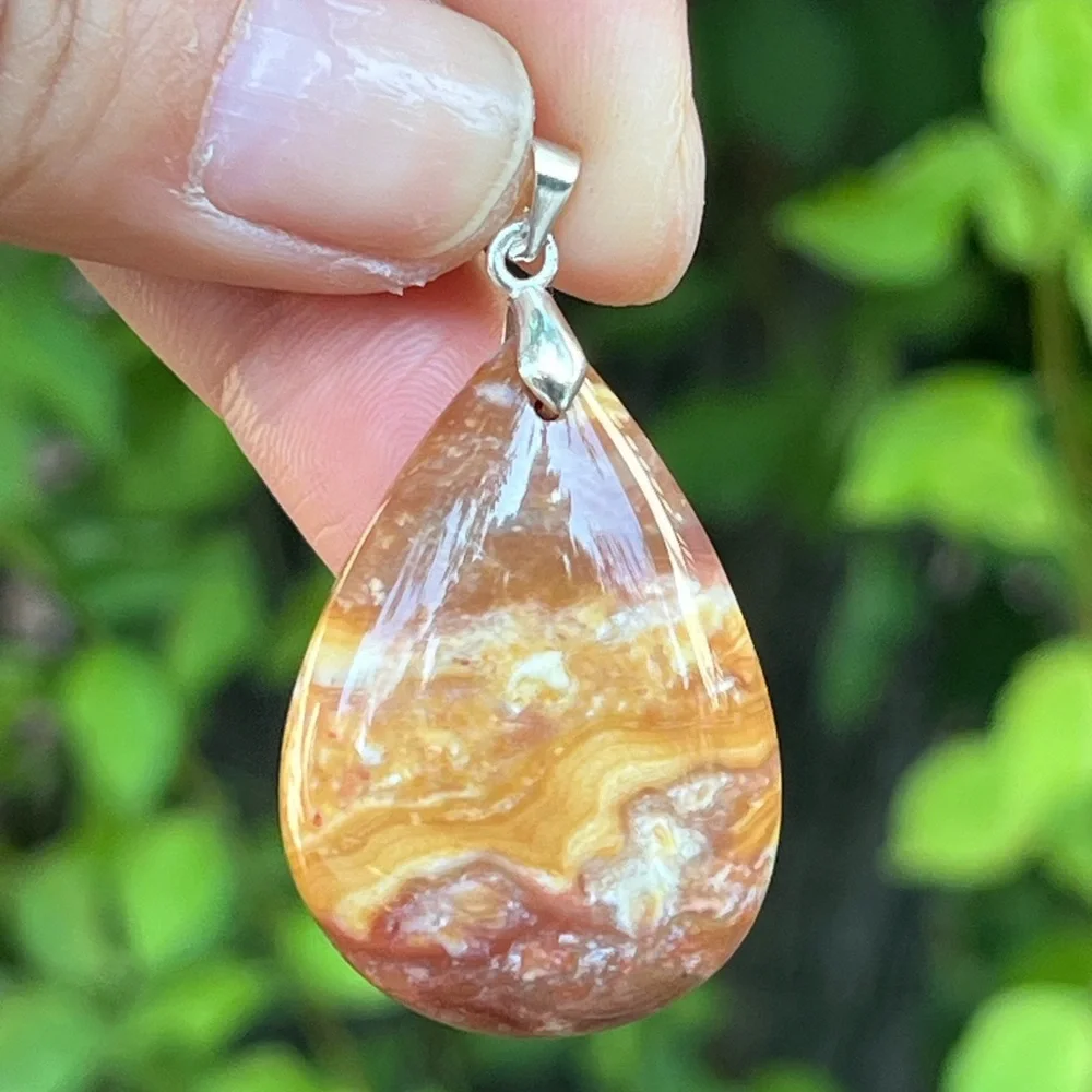 Sterling silver Alashan agate teardrop‎ pendant 1547